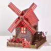 Backbayia Windmill House Model with LED Light Cabin Building Toys Handmade Crafts Desktop Ornament for Children Adult view 2