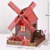 Backbayia Windmill House Model with LED Light Cabin Building Toys Handmade Crafts Desktop Ornament for Children Adult view 4