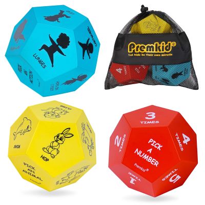 Premkid Exercise Dice for Kids,12-Sided Giant Foam Yoga Dice Games for Indoor and Outdoor Use, Kids Exercise Equipment for Classroom and Physical Education Learning and Preschool Games