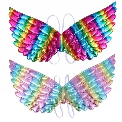 2 Pcs Rainbow Unicorn Wings for Kids Princess Rainbow Wings Angel Wings Costume Accessories Birthday Carnival Cosplay Party