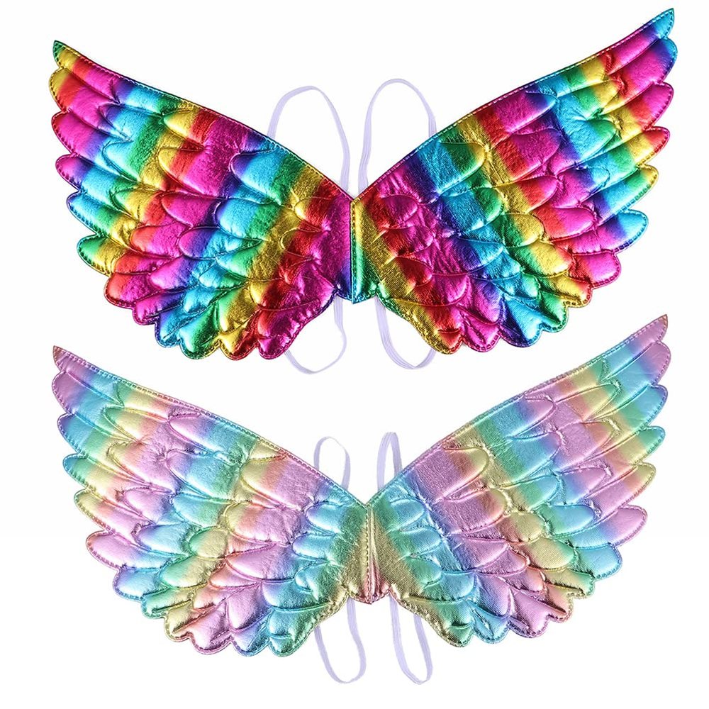 2 Pcs Rainbow Unicorn Wings for Kids Princess Rainbow Wings Angel Wings Costume Accessories Birthday Carnival Cosplay Party