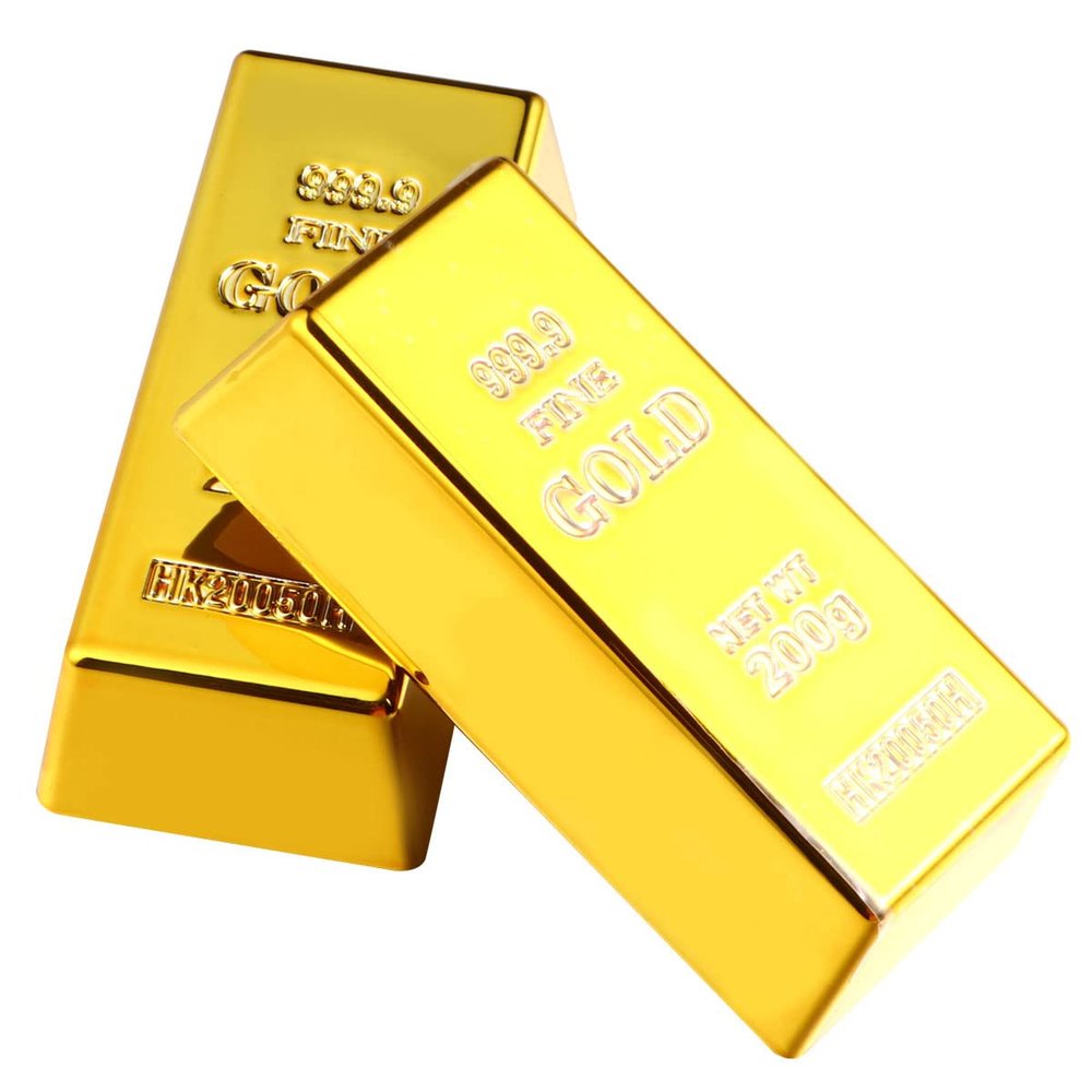 2 Pcs Fake Gold Bar Replica Gold Bar Fake Golden Brick Bullion Plastic Golden Bar Props Novelty Gifts(16.5x7.6x4.8cm)