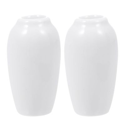 SEWACC 2Pcs Miniature Ceramic Vase Dollhouse Mini Vase Model Furniture DIY Doll House Vase Micro Landscape Fairy Garden Decoration (White)