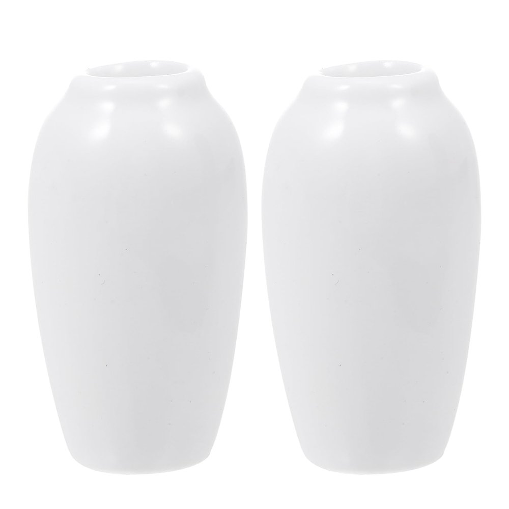 SEWACC 2Pcs Miniature Ceramic Vase Dollhouse Mini Vase Model Furniture DIY Doll House Vase Micro Landscape Fairy Garden Decoration (White)