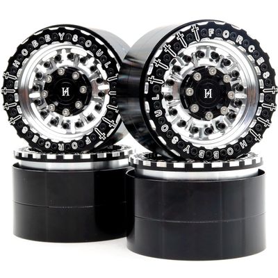 HOBBYSOUL 4pcs RC Aluminium 2.2 beadlock Wheels Rims Hex 12mm Silver & Black Color Weight About 160g/rims for RC 2.2 Mud Truck Tractor Rock Crawler Tires Tyres