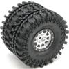 HOBBYSOUL 4pcs RC 1.9 Mud Terrain Tires Super Grip Rock Crawler Truck Soft Tyres 121mm/4.75inch & Aluminium 1.9 Beadlock Wheels Rims Hex 12mm Silver/Black Color view 2