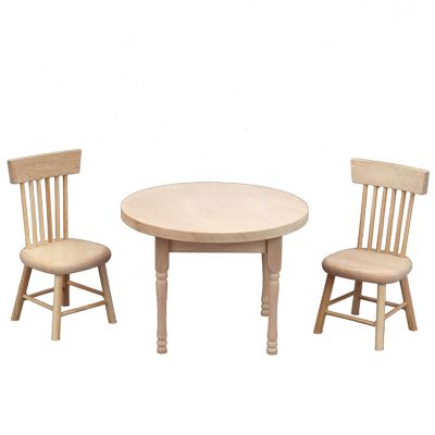 LEAQU 1Set Table Chair Model Deformed Simulated Wood Dollhouse Circle Table Chair for Home Sets