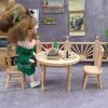 LEAQU 1Set Table Chair Model Deformed Simulated Wood Dollhouse Circle Table Chair for Home Sets view 3