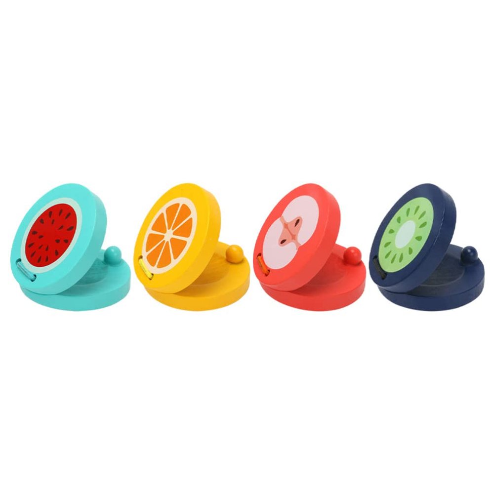 Panderetas Para Nios 4pcs Finger Castanets Fruit Pattern Musical Castanet Wooden Clap Board Musical Instruments Rhythm for Toddler Mixed Colors Musical Instruments