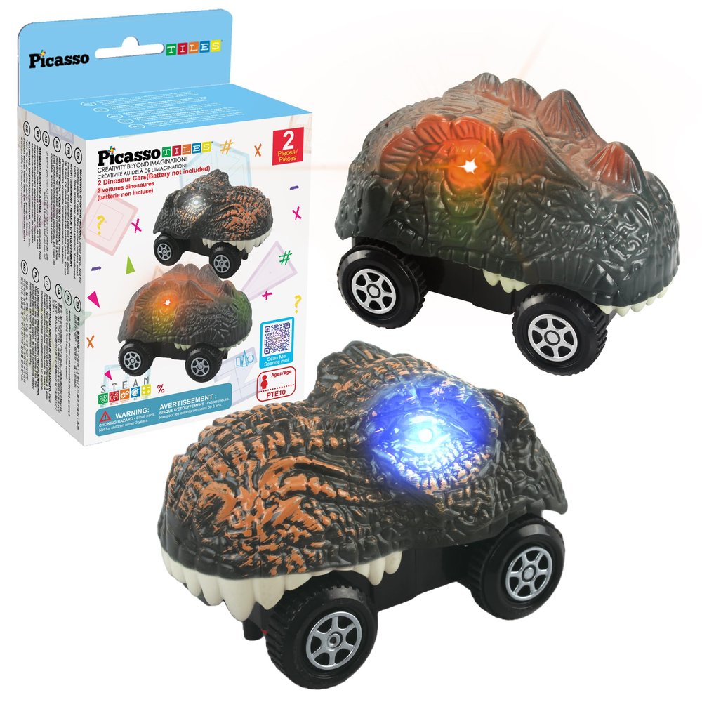 PicassoTiles 2 Piece Swift Highly Detailed Race Track Truck Dinosaur Cars Accessories in Bulk Package Compatible with STEM Magnetic Tile Race Track Building Kits for Kids Boys & Girls Ages 3+ PTE10