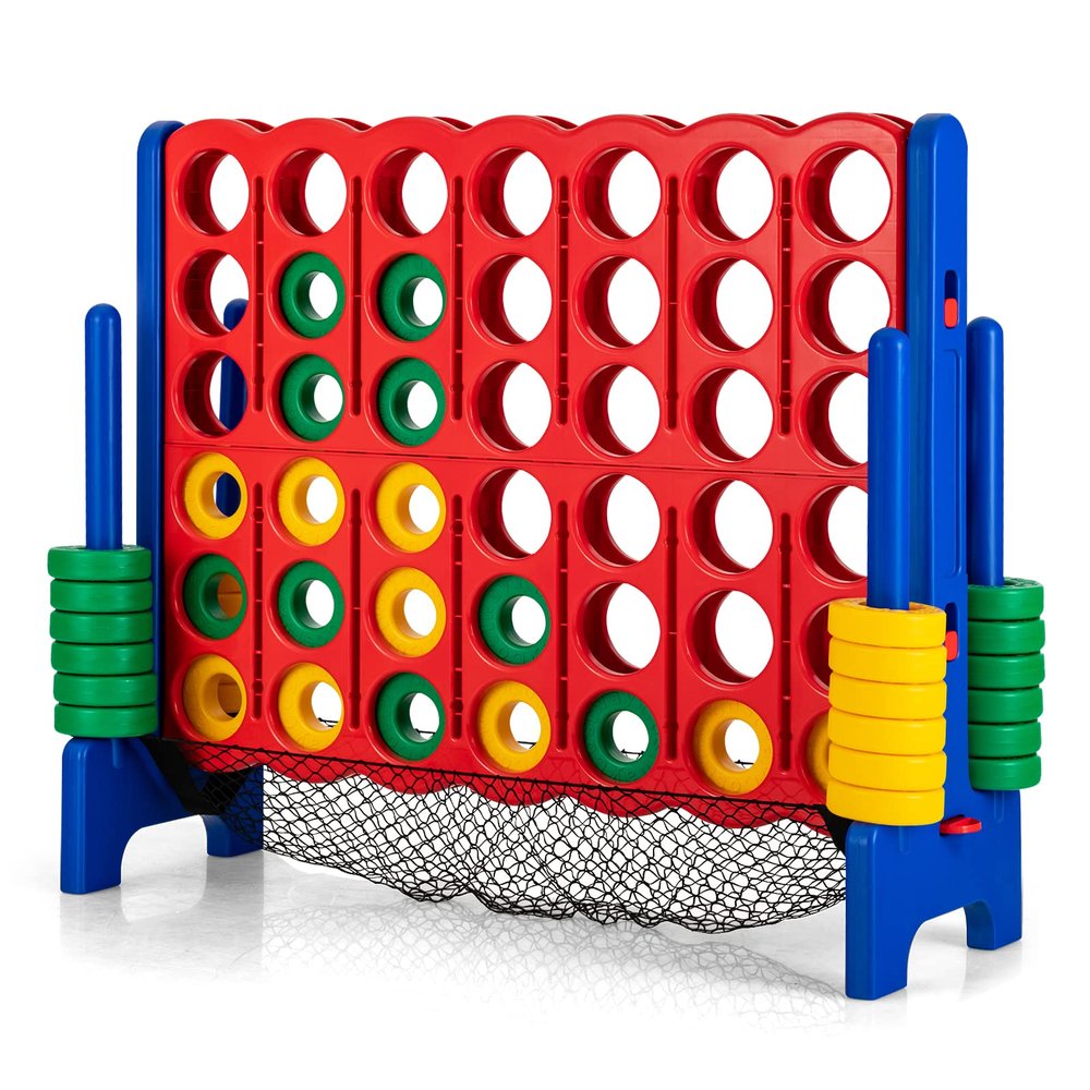 Costzon Giant 4-in-A-Row, Jumbo 4-to-Score Giant Game Set for Kids & Adults, Indoor Outdoor Yard Connect Game, 3.5FT Tall with 42 Jumbo Rings & Quick-Release Slider, Perfect for Family & Party Games