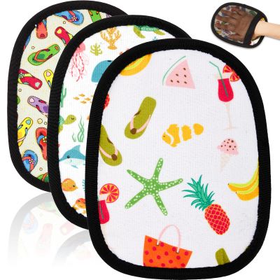 Skyley 3 Pcs Sand Off Beach Mitt Wipe Sand Remover with Portable Drawstring Bag for Ocean Volleyball Sport Activities Occasion, 3 Colors(Summer Beach)