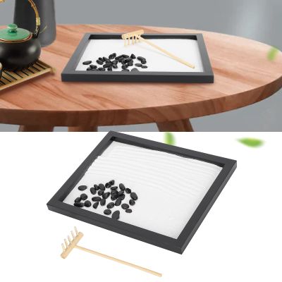 Desktop Mini Zen Garden with Rake, White Beach Sand, 8.5x6.9x0.6 Inch, Home Office Decoration