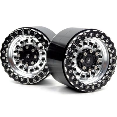 HOBBYSOUL 2pcs RC Aluminium 2.2 beadlock Wheels Hex 12mm 2.2 Rims Silver & Black Color Weight About 160g/wheel Fit for RC Mud Crawler Off Road Truck TRX4 SCX10 Capra Gen8