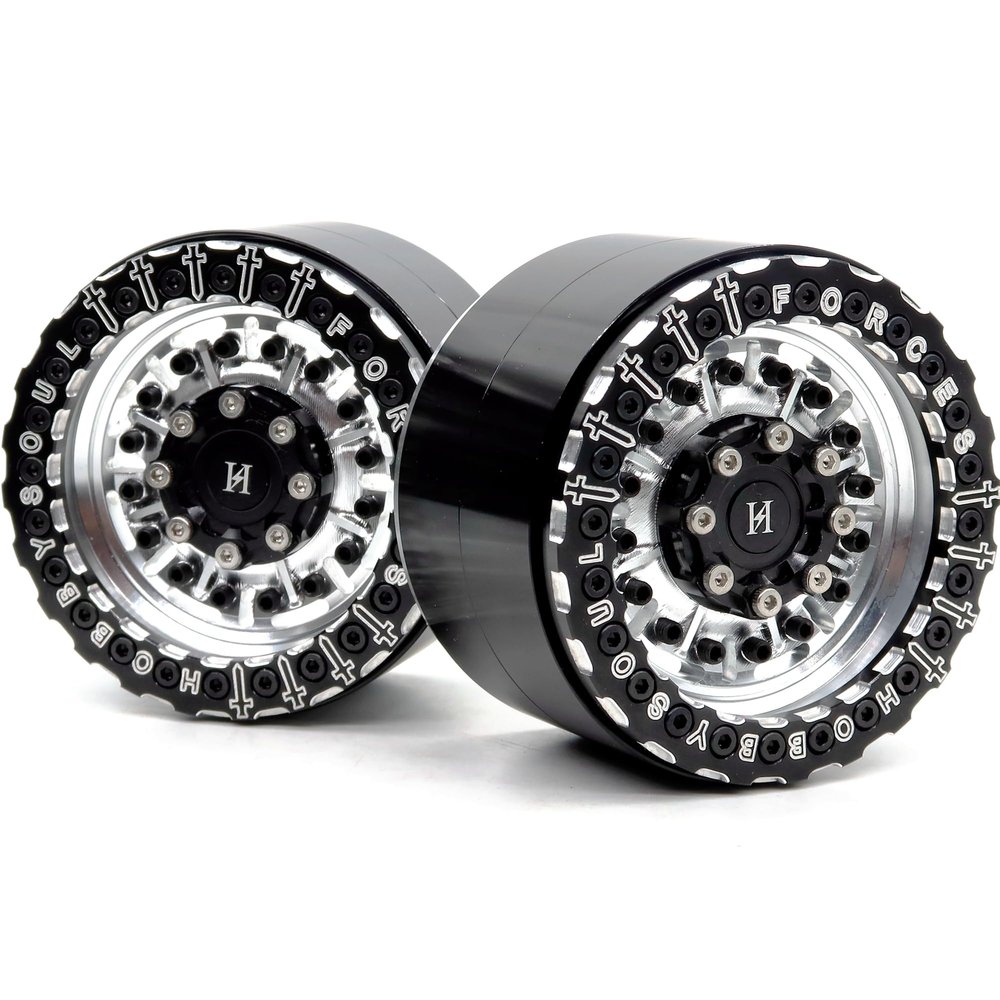 HOBBYSOUL 2pcs RC Aluminium 2.2 beadlock Wheels Hex 12mm 2.2 Rims Silver & Black Color Weight About 160g/wheel Fit for RC Mud Crawler Off Road Truck TRX4 SCX10 Capra Gen8