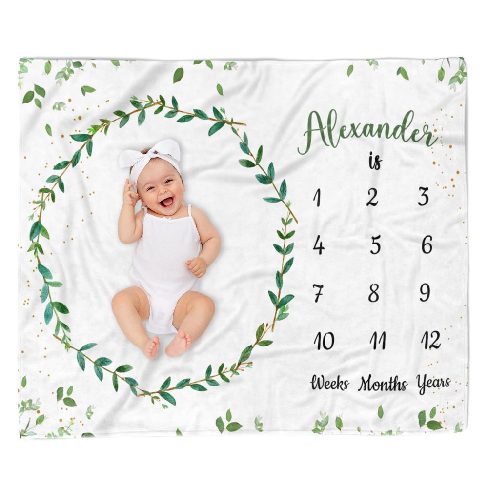 Artsadd Custom Baby Monthly Milestone Blanket With Name 40" x 50" - Personalized First Year Calendar Growth Chart - Customized Newborns Shower Gifts for Girls Boys