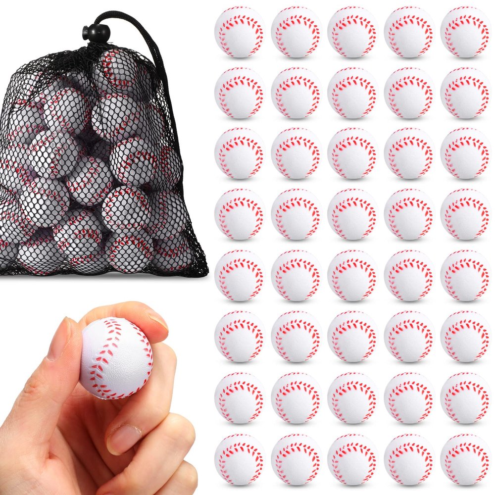 40 Pcs Mini Foam Baseballs 1.18 Inch Stress Balls with Drawstring Mesh Bag Baseball Party Favors Soft Foam Mini Sport Ball for Anxiety Relief Relaxation Part