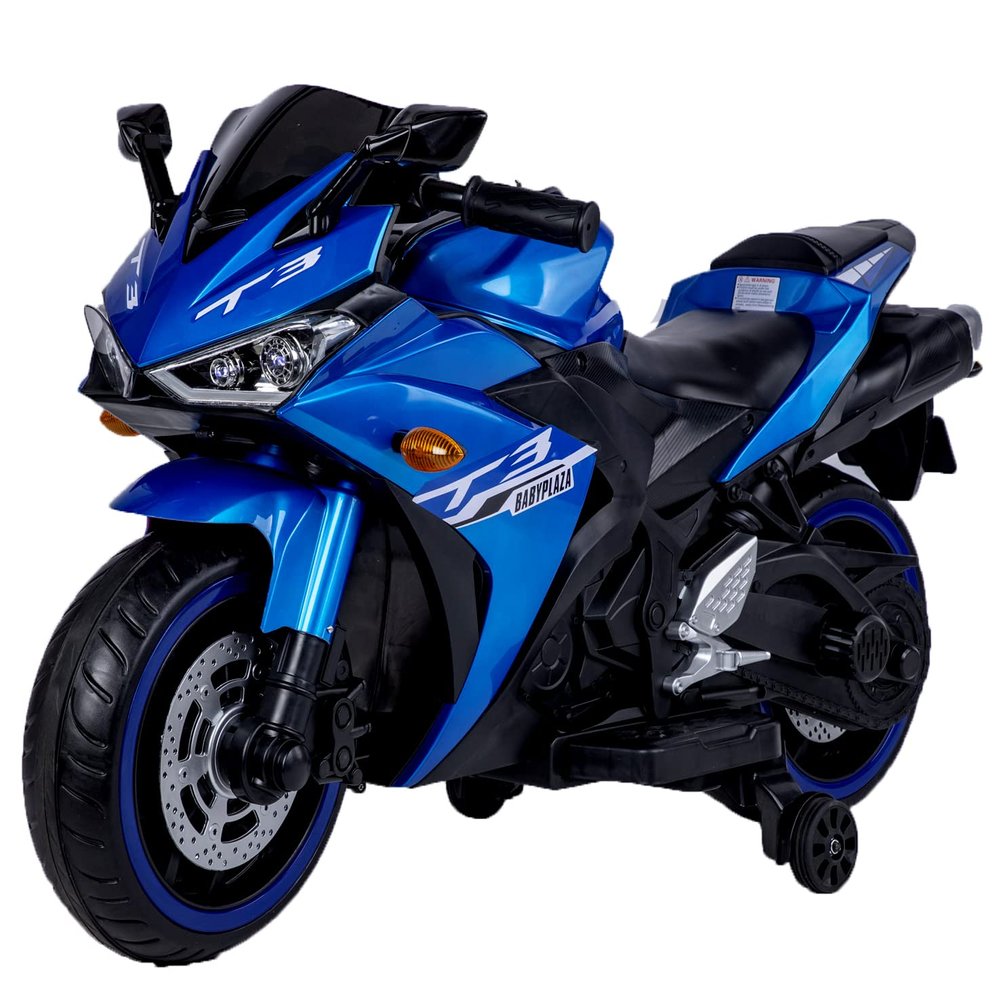 Kids Motorcycle,Tamco 12V Ride on Motorcycle Toy with Training Wheels/Manual Throttle/Drive by Hand/Lightting Wheels (P-Blue)
