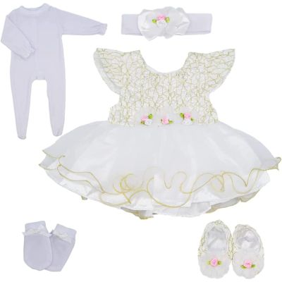 Reborn Dolls Clothes 22 inch 55cm for Reborn Baby Girl Clothing 22-23 inch Outfit Accessories 5pcs Reborn Baby Matching Clothes (White Dress)