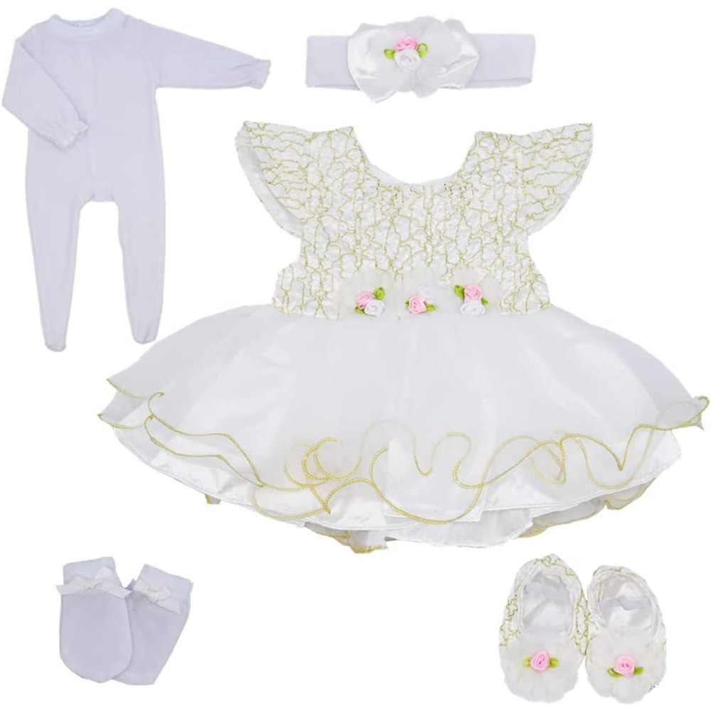 Reborn Dolls Clothes 22 inch 55cm for Reborn Baby Girl Clothing 22-23 inch Outfit Accessories 5pcs Reborn Baby Matching Clothes (White Dress)