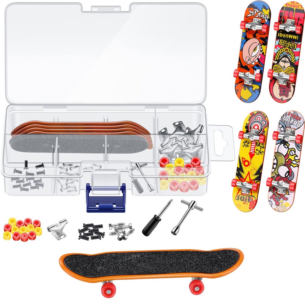 5 Packs DIY Mini Finger Skateboard Fingerboard Kit with Box and Replacement Accessories for Teens Adults Fingertip Movement Novelty Toys