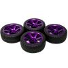 WONFAST 4PCS 1:10 Aluminium Alloy On Road Car 6-Spokes Metal Wheels Rim with Rubber Tires Compatible with 1/10 RC HSP HPI RC Drift Racing Car HSP HPI Parts (S-Purple) view 2