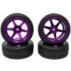 WONFAST 4PCS 1:10 Aluminium Alloy On Road Car 6-Spokes Metal Wheels Rim with Rubber Tires Compatible with 1/10 RC HSP HPI RC Drift Racing Car HSP HPI Parts (S-Purple) view 3