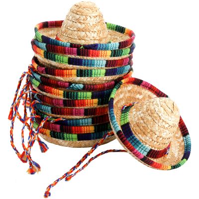 Frcctre 12 Pack Mini Mexican Hat Natural Straw Sombrero Party Hats, 5.5 Inch Carnival Mexican Birthday Cinco de Mayo Costume Hats Party Dolls Pets Decoration