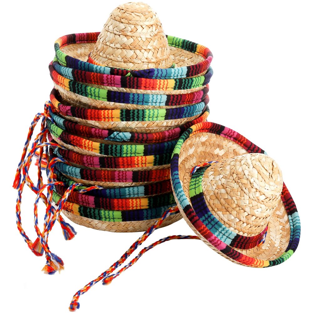 Frcctre 12 Pack Mini Mexican Hat Natural Straw Sombrero Party Hats, 5.5 Inch Carnival Mexican Birthday Cinco de Mayo Costume Hats Party Dolls Pets Decoration
