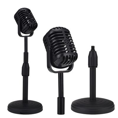 Facmogu Vintage Desktop Microphone Prop Model with Adjustable Stand, Classic Retro Style Fake Microphone Prop for Home Decro Costume Role Play & Game Night - Black