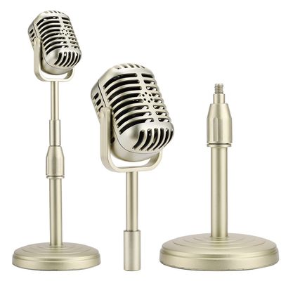 Facmogu Vintage Desktop Microphone Prop Model with Adjustable Height, Classic Retro Style Microphone Stand Fake Mic Prop Decoration for Costume Role Play & Game Night - Gold