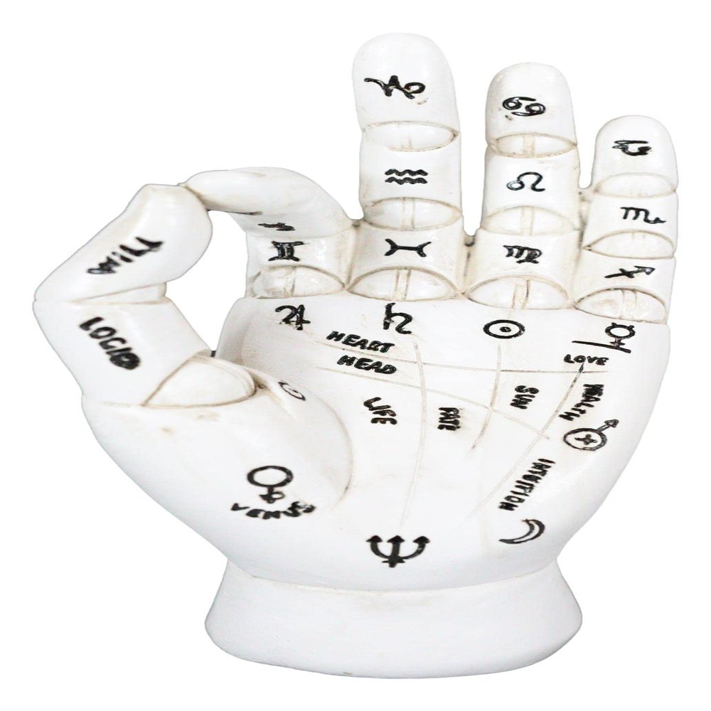 Ebros Gift Ancient Psychic Fortune Teller Chirology Palmistry Hand Palm with Lines Mounts Celestial Mystical Alchemy Symbols Figurine Spiritual Divinity Palmists Chiromancy