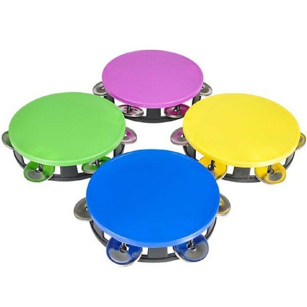 Zugar Land Colorful Neon Tambourines (5.5") Plastic Colorful Party Favors, Party Instruments, Noise Maker (12 Pack)