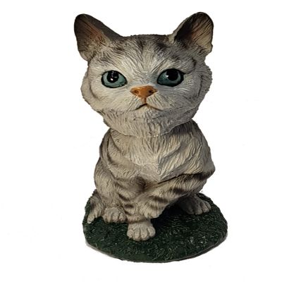 Animal Den Tabby Cat Bobblehead Figure Statue Gift for Car Dashboard Silver