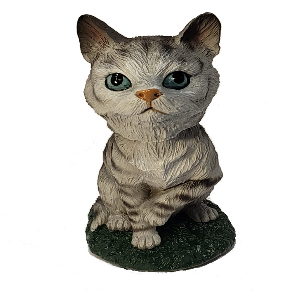 Animal Den Tabby Cat Bobblehead Figure Statue Gift for Car Dashboard Silver