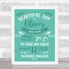 New Baby Birth Nursery Christening Green Typographic Keepsake Gift Print view 1