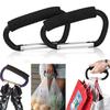 2 Packs Large Stroller Hooks, Aluminum Grocery Bag Handle Organizer Hook or Diaper Bags Holder- Black view 1