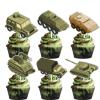 18pcs Camo Glitter Army Soldier Military Dessert Cupcake Topper Tank Truck Theme Decor Supplies Baby Shower Man Boy Happy Birthday Party Decorations view 1