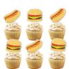 18pcs Gold Glitter Dessert Cupcake Topper Foody Fast Food Hot Dog Bun Bread Hamburger Dachshund Theme Decor Supplies Baby Shower Boy Girl Happy Birthday Decorations view 1