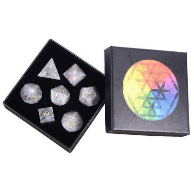 Nupuyai Healing Labradorite Stone D&D Polyhedral Dice Set with Box for Dungeons and Dragons, Set of 7 Table Top Game Dice for RPG MTG Roleplaying Collection
