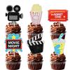 18pcs Glitter Dessert Cupcake Topper Movie Night Theme Decor Supplies Baby Shower Summer Girl Boy Happy Birthday Party Decorations view 1