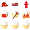 18pcs Red Glitter Dessert Cupcake Topper Firefighter Fireman Cars Fire Truck Theme Decor Supplies Baby Shower Boy Girl Happy Birthday Party Decorations view 1