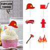 18pcs Red Glitter Dessert Cupcake Topper Firefighter Fireman Cars Fire Truck Theme Decor Supplies Baby Shower Boy Girl Happy Birthday Party Decorations view 2