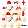 18pcs Red Glitter Dessert Cupcake Topper Firefighter Fireman Cars Fire Truck Theme Decor Supplies Baby Shower Boy Girl Happy Birthday Party Decorations view 3