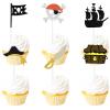 18pcs Black Glitter Dessert Cupcake Topper Skull Ship Pirate Hat Nautical Sailing Theme Decor Supplies Baby Shower Girl Boy Happy Birthday Bachelor Party Decoration view 1
