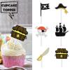 18pcs Black Glitter Dessert Cupcake Topper Skull Ship Pirate Hat Nautical Sailing Theme Decor Supplies Baby Shower Girl Boy Happy Birthday Bachelor Party Decoration view 2