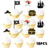 18pcs Black Glitter Dessert Cupcake Topper Skull Ship Pirate Hat Nautical Sailing Theme Decor Supplies Baby Shower Girl Boy Happy Birthday Bachelor Party Decoration view 3