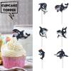 18pcs Black Glitter Dessert Cupcake Nautical Ocean Killer Whale Sea Creature Theme Decor Supplies Baby Shower Boys Girls Happy Birthday Party Decorations view 2