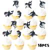 18pcs Black Glitter Dessert Cupcake Nautical Ocean Killer Whale Sea Creature Theme Decor Supplies Baby Shower Boys Girls Happy Birthday Party Decorations view 3
