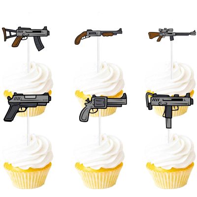 18pcs Silver Glitter Dessert Cupcake Topper Army Soldier Military Theme Decor Supplies Man Boys Happy Birthday Party Decorations